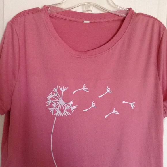 Women's Short Sleeve T-Shirt Tee Dusty Powder Pink Top Dandelion  Size  L - Picture 2 of 4
